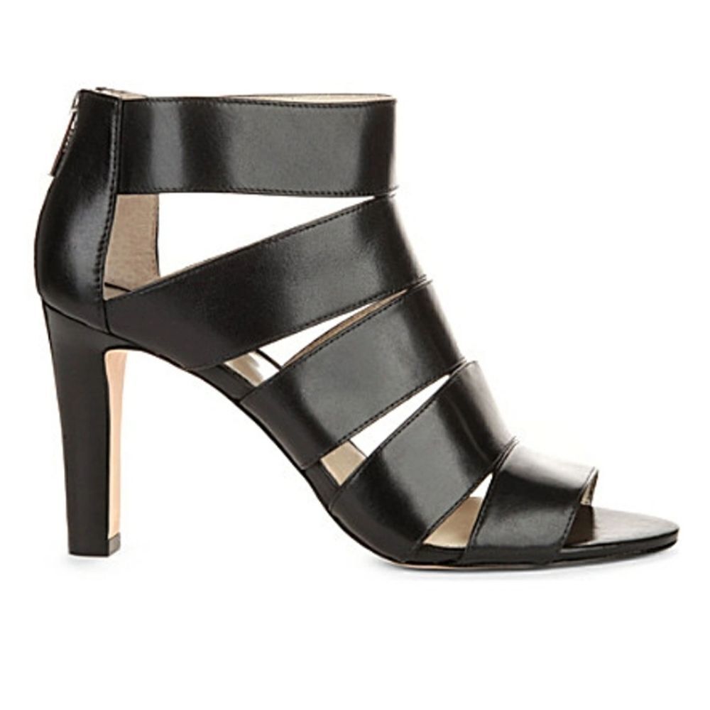 Michael Kors Black Leather Gisele Open Toe Caged Heels - Size 7